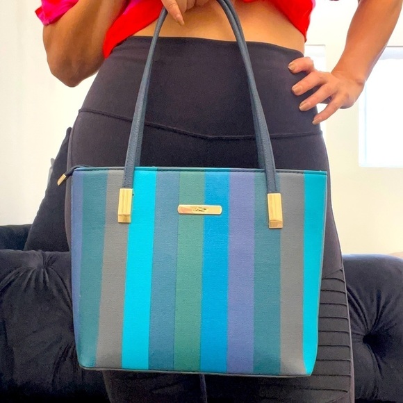 Beautiful Blue Color Block Shoulder Purse Handbag - Picture 1 of 17